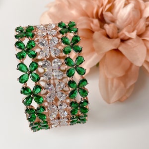 Indian Jewelry/CZ Bangle/Indian Bangle/Diamond Bracelet/CZ Jewelry/Silver Bracelet/Emerald Bracelet/Swarovski Bracelet/CZ Green Bracelet