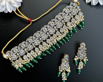 Green Polki Choker Necklace: Indian Pakistani Wedding Jewelry