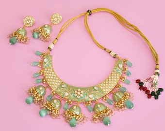 Conjunto rosa nupcial indio / gargantilla pachi kundan / joyería de flores / gargantilla india rosa / Hasli Choker / Conjunto paquistaní / Collar Valima / Collar Sabyasachi