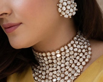 Polki Diamond Choker Set: Sabyasachi Indian Gold Necklace with Studs