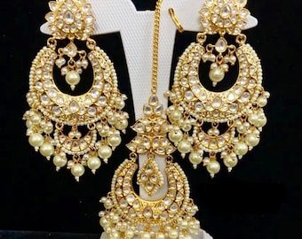 Kundan Jhumka Tikka Earring Set: Traditional Indian Jewelry