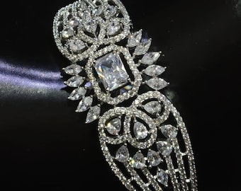 Brazalete de lujo con circonita cúbica, Kada indio bañado en plata de ley, regalo de aniversario de boda para ella, pulsera estilo diamante.
