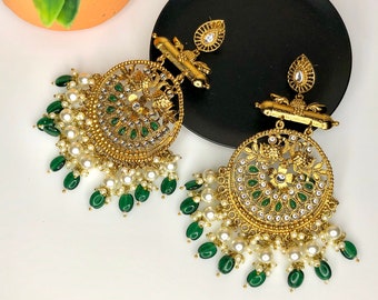 victorian jadau earrings silver jewelry emerald drops statement earrings diamond earrings sabyasachi jewelry Indian bridal jewelry