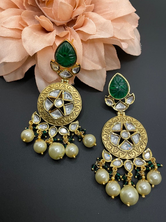 Gold Jhumka Earrings/simple Indian Earrings/kundan Polki  display picture 3