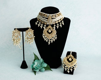 Handmade Gold Plated Kundan Choker Set: Nikkah Bridal Jewelry