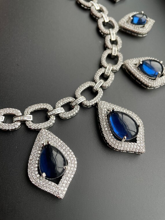 Collier Ras De Cou Tendance Argenté - Pendentif Boule Bleue Saphir Et Strass, étoile, Acier Inoxydable