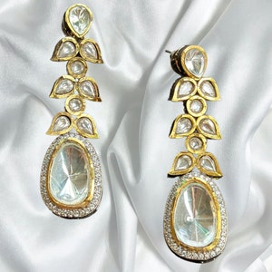Uncut Polki diamond earrings/Reception earrings/Bollywood Jewelry/American Diamond earrings/Semi precious stone earrings/indian gold jhumka