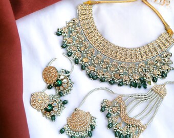 Kundan Emerald Choker Necklace Set: Indian Bridal Jewelry