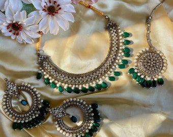 Gargantilla nupcial india con circonita verde: joyería Nikkah pakistaní