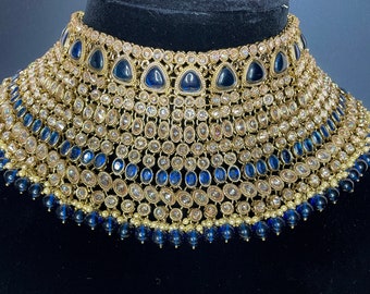 Indian bridal set/Blue kundan Set/Nikah jewelry/Blue Indian choker/Polki Choker/Pakistani jewelry/Valima choker/Sabyasachi necklace