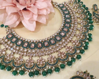 Indian bridal set/Wedding choker Set/Nikah jewelry/Pink Indian choker/Red Indian Choker/Indian green Jewelry/Valima Set/Sabyasachi necklace