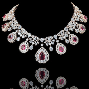 Diamond Indian Choker with Tikka Jhumka: Rose Gold Reception Jewelry Set