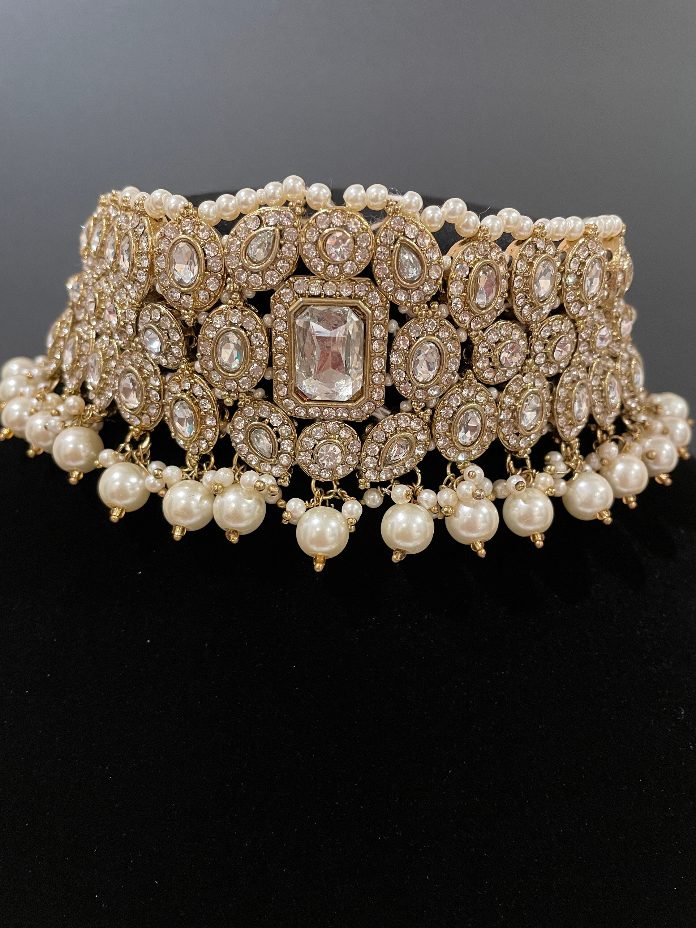 Amrapali Jewelry/Pakistani Set/Kundan Pearl set/Nikah Valima jewelry/Silver Indian choker/Passa with necklace/Indian Wedding Jewelry