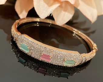 Bollywood Jewelry / Rosegold pink bracelet / cz Bracelet / Indian Bracelet / Rosegold cz bracelet / cz Indian Bangle / Gemstone bracelet / gold bracelet