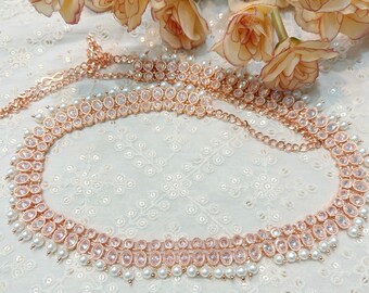 Rose Gold Kundan Kamarbandh: Indian Bridal Waist Belt