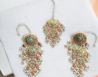 Gold Kundan Tikka Earring Set: Indian Bridal Jewelry