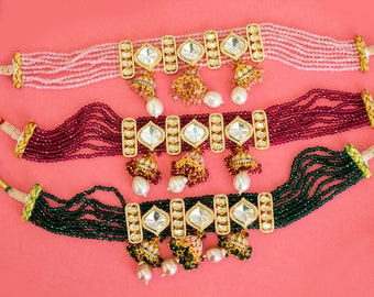 Gargantilla Kundan: joyería india con cuentas de rubí