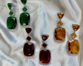 Emerald Ruby Dangle Earrings: Semi Precious Stone Reception Jewelry