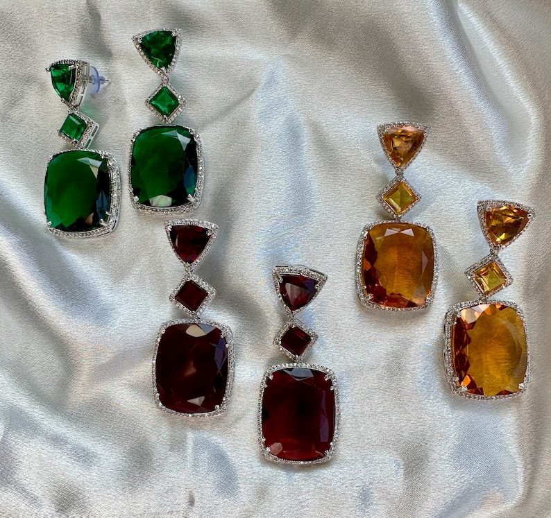 Emerald Ruby Dangle Earrings: Semi Precious Stone Reception Jewelry - Etsy