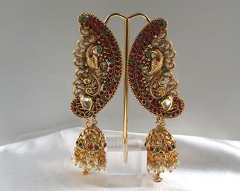 Pendientes de novia Temple Jhumka / Joyería nupcial de oro del sur de la India / Declaración de Paisley Kundan / Joyería nupcial tradicional india de EE. UU.