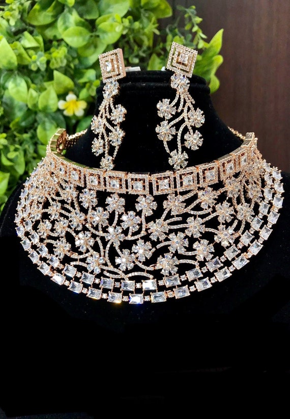 Sabyasachi Necklace/cz Bridal Necklace/american Diamond Choker