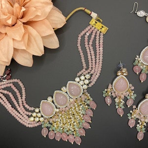 Pastel Pink Kundan Choker: Indian Bridal Jewelry Set
