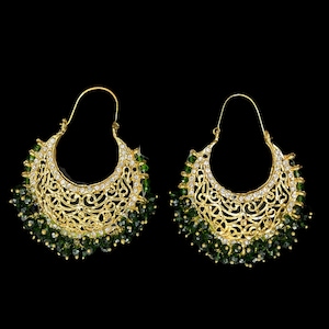 Green gold Tikka and Earring/Traditional punjabi jadau jhumka set/Pakistani bridal chand bali/simple dainty gold hoops/unique gift for her