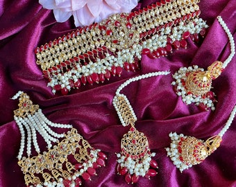 Pakistani Bridal Choker Jewelry Set - Multicolor Nikkah, Walima