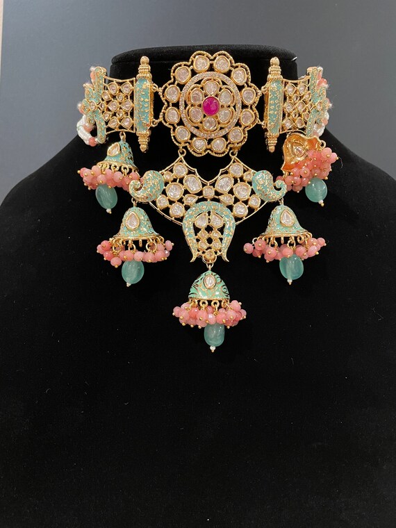 Sabyasachi necklace/Kundan Set/Polki jewelry/Nikah walima choker/Gold  Indian choker/Pink Polki necklace/Indian Wedding Jewelry/bollywood set