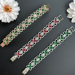Emerald Gold bracelet/Ruby Silver Pink Bracelet/tennis bracelet/statement hand jewelry/rose gold bracelet/green gold bracelet/gifts for her