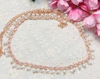 Kundan Kamarbandh : ceinture indienne de mariée en or rose