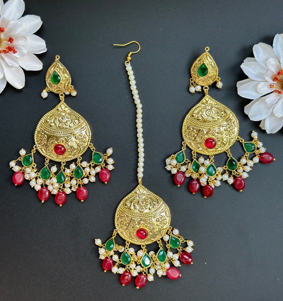 Indian Punjabi Party Wear Wedding Earrings Maang Tikka Set. | eBay