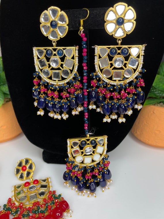 Purple Colour Punjabi Kundan Earrings with Maang Tikka 💜💜💜 . DM to order  or whatsapp at 9569978026 or can order on website Shop :… | Instagram