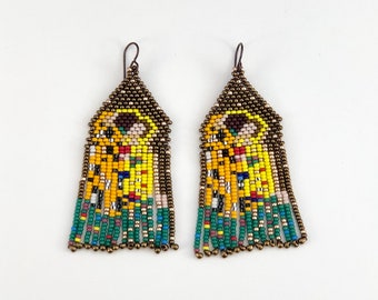 The Kiss by Gustav Klimt Beaded Earrings