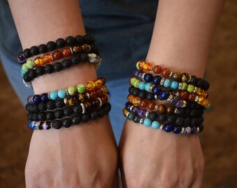 Chakra Bracelet, lava Beads