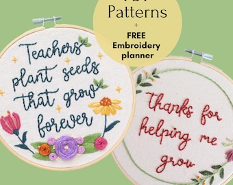 Teacher Appreciation Embroidery Pattern Set of 2, DIY Hand Embroidery Gift for Teacher, Teacher Embroidery Designs