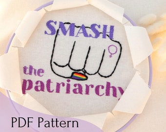 Smash the Patriarchy Embroidery Design, Feminist Embroidery Pattern PDF, Hoop Art Embroidery Women Empowerment Decor, Female Friend Gifts