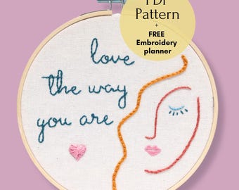 Self love embroidery design PDF, Easy hand embroidery pattern for beginners, Wall hanging embroidery with inspiring quotes for women