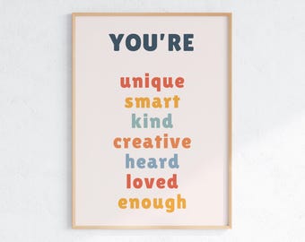 Kids Affirmations Poster: Motivational Playroom Wall Art (Digital Download, PDF Files)