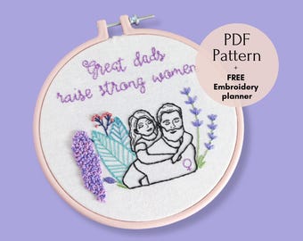 Father and Daughter Embroidery Pattern for Hand Embroidery, Father's day Gifts from Daughter, Feminist Dad Christmas Gift from Daughter
