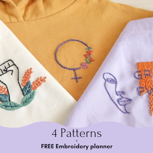 Petits motifs de broderie pour l'autonomisation des femmes, motifs de broderie féministes PDF, broderie à la main pour vêtements