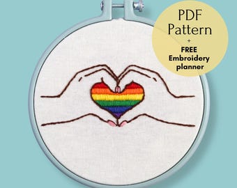 Pride embroidery pattern, PDF hand embroidery patterns, Lgbtq embroidery, Gay christmas gift, Downloadable embroidery designs