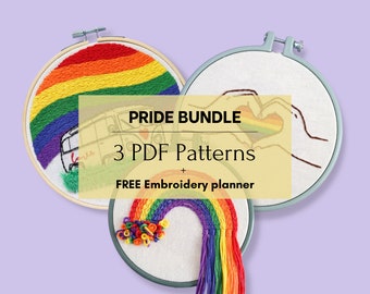 Gay Pride Embroidery Pattern Bundle, 3 PDF Patterns for Hand Embroidery, LGBTQ Embroidery Designs, Hand Embroidery Designs for Beginner