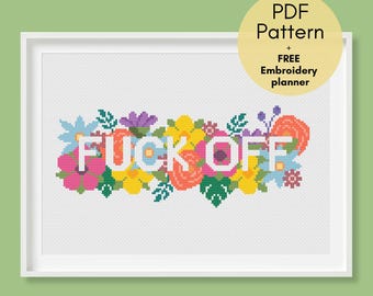 Sassy Floral Cross Stitch Pattern: Feminist Modern Embroidery (PDF Pattern)