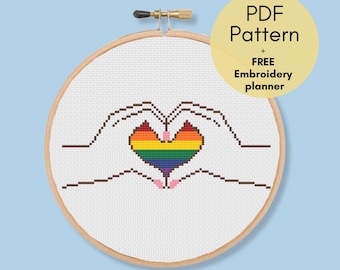 Pride Cross Stitch Pattern: LGBTQ Rainbow Heart Embroidery (PDF Pattern