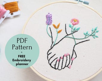Floral hands embroidery pattern, Couple embroidery, Easy hand embroidery patterns, Wildflower embroidery design