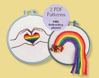 LGBTQ Pride Embroidery Patterns, Rainbow Pride Heart Embroidery Design, Easy hand embroidery patterns for beginners, Gay Embroidery
