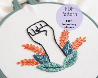 Female Empowerment Hand Embroidery Designs for Beginners, Feminist embroidery pattern PDF, DIY embroidery pattern for tote bag
