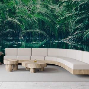 Natural green wallpaper, tropical forest with lake, peel and stick, self adhesive, wall decor, Removable Wallpaper