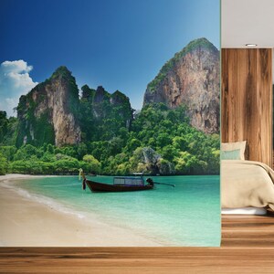 Wallpaper with Island, Railay beach, Krabi, Thailand, peel and stick, self adhesive, wall decor, Removable Wallpaper